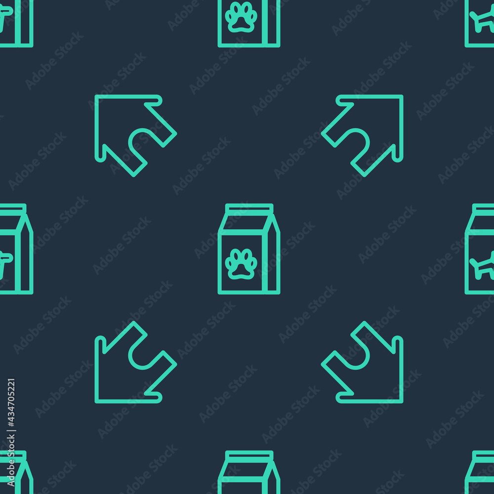 Set line Bag of food for pet, Dog house and dog on seamless pattern. Vector Set line Bag of food for pet, Dog house and dog on seamless pattern. Vector