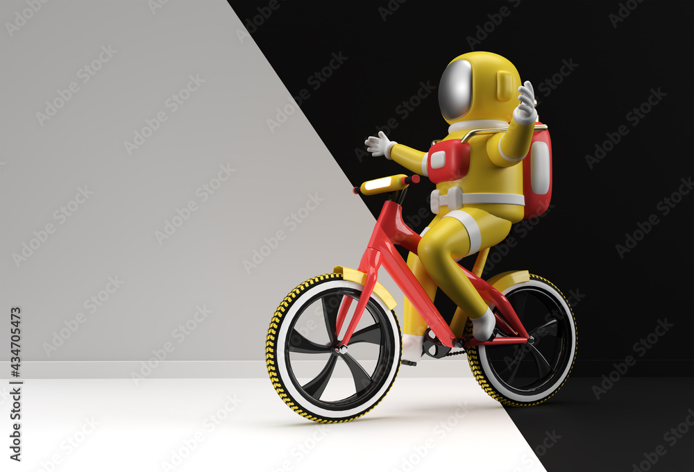 3D Render Concept of astronaut bicycle 3D art design illustration.