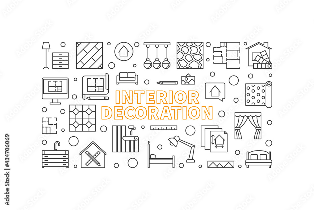 Interior Decoration Design line vector horizontal banner Stock Vector ...