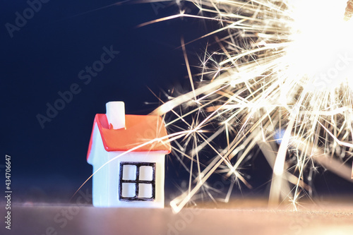 Billede på lærred maison logement immobilier construction feu artifice
