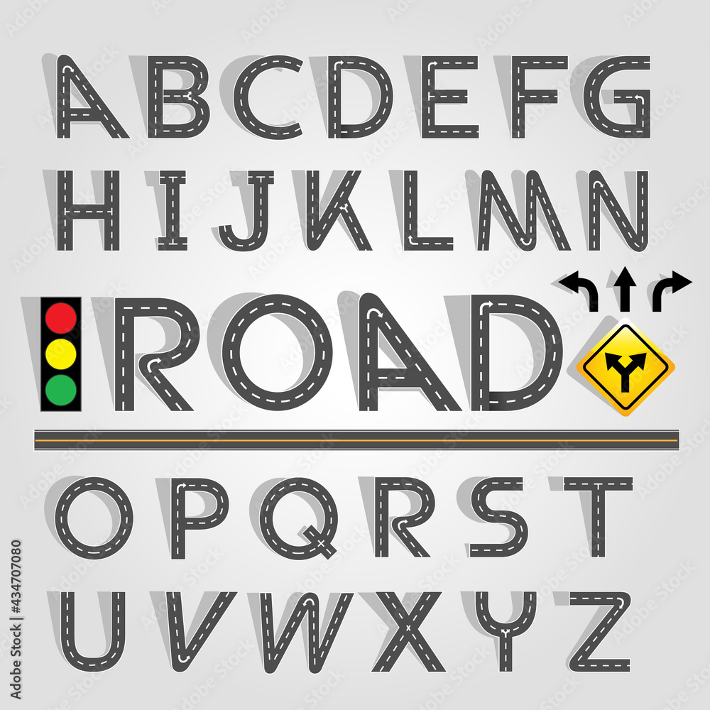 Road and Street Alphabet Set, Black font alphabet, Vector Illustration EPS10.