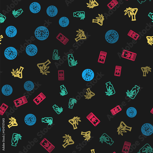 Set line Legalize marijuana, Marijuana or cannabis leaf oil, Test tube with and Online buying on seamless pattern. Vector