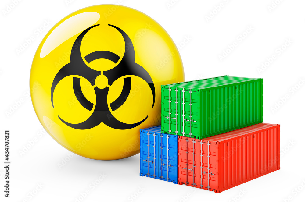 Cargo containers with biohazard symbol, 3D rendering Stock Illustration ...
