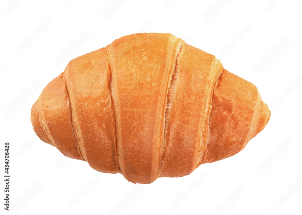 Delicious fresh crispy croissant isolated on white, top view Delicious fresh crispy croissant isolated on white, top view