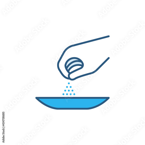 Hand with Salt and Plate vector Seasoning blue icon