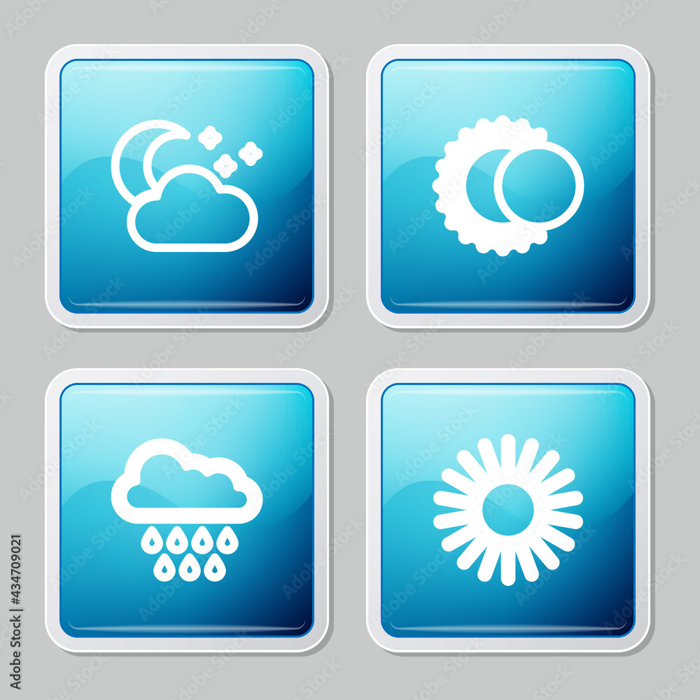 Set line Cloud with moon and stars, Eclipse of the sun, rain and Sun icon. Vector Set line Cloud with moon and stars, Eclipse of the sun, rain and Sun icon. Vector
