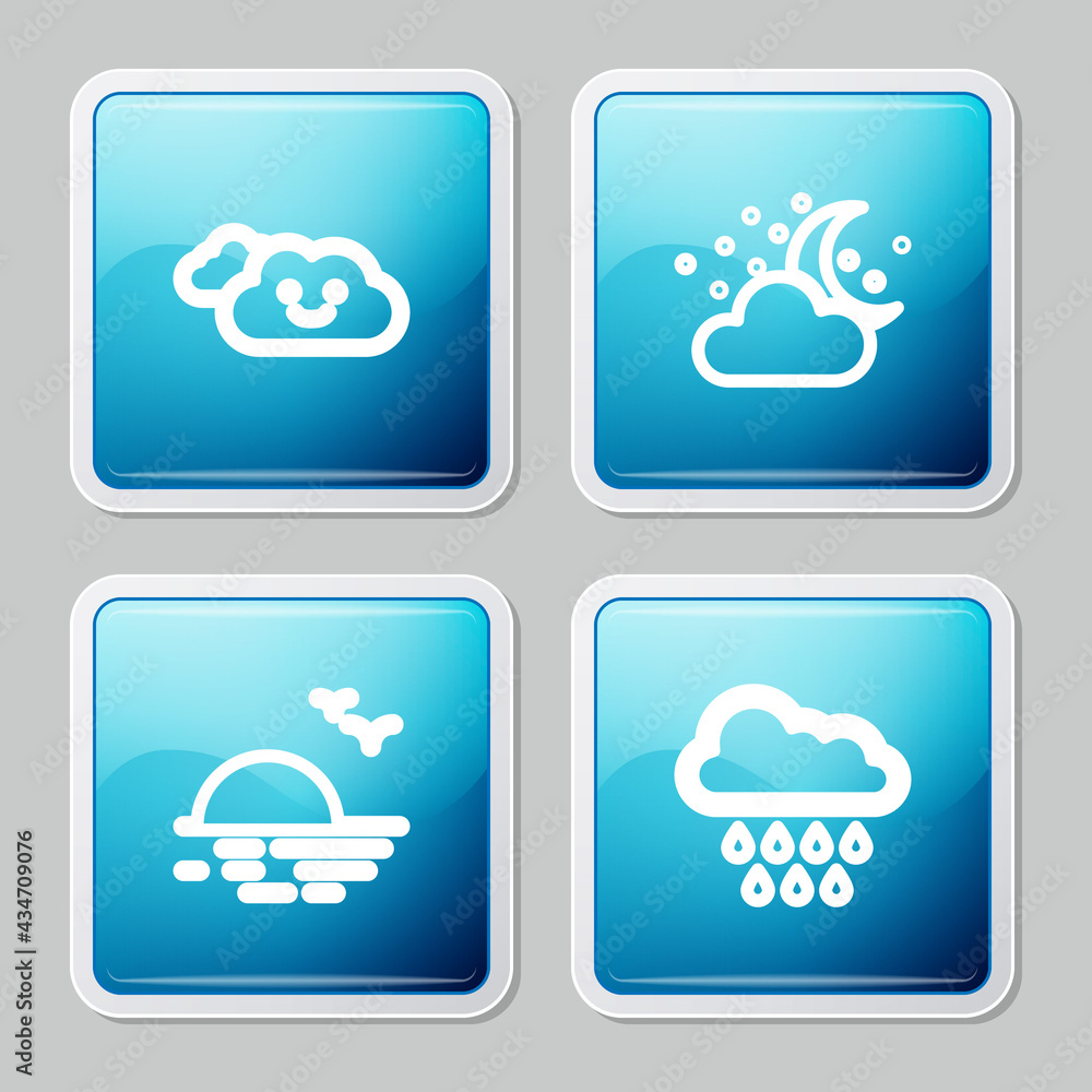 Set line Cloud, with moon and stars, Sunset and rain icon. Vector Set line Cloud, with moon and stars, Sunset and rain icon. Vector