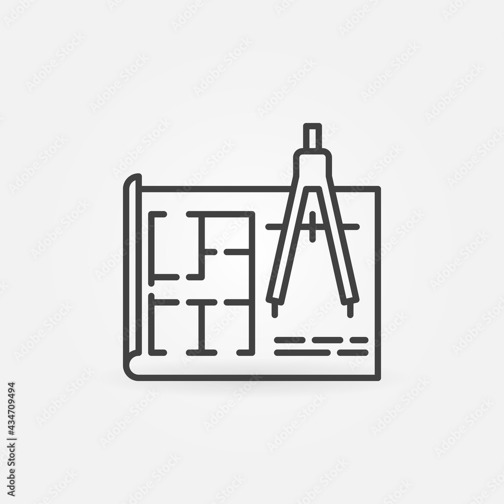 House Plan and Compasses vector thin line concept icon House Plan and Compasses vector thin line concept icon