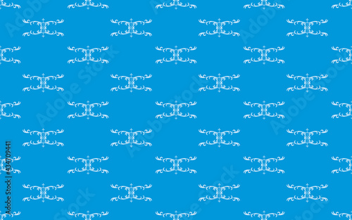 White pattern on blue background, abstract pattern design, modern contemporary style for fabric and other patterns.