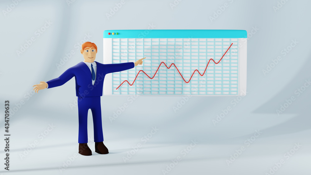 3D render of businessman and graph. Business online mobile and e-commerce on web shopping concept. Secure online payment transaction with smartphone. 3D render of businessman and graph. Business online mobile and e-commerce on web shopping concept. Secure online payment transaction with smartphone.