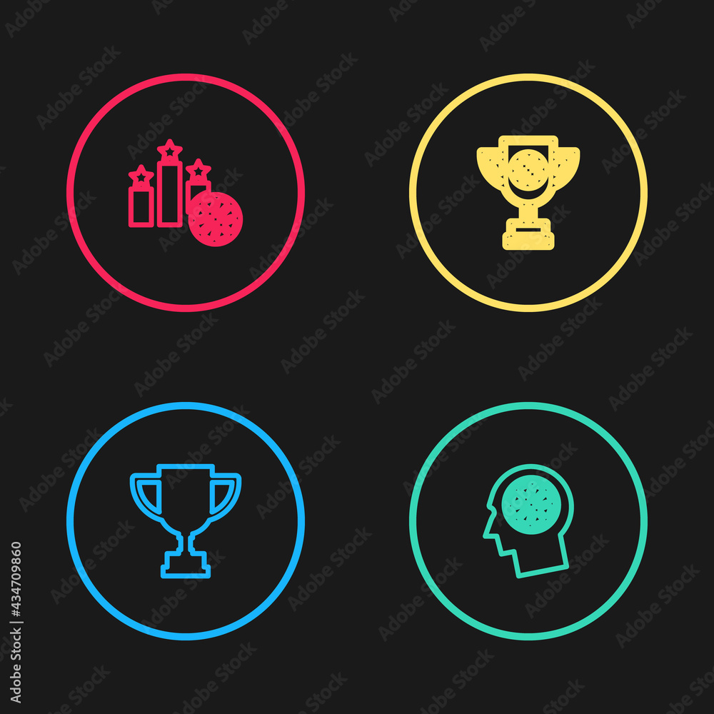 Set line Award cup, Thoughts on basketball, with and Sports winner podium icon. Vector Set line Award cup, Thoughts on basketball, with and Sports winner podium icon. Vector