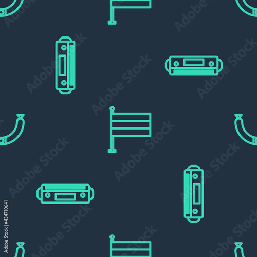 Set line National Germany flag, Harmonica and Sausage on seamless pattern. Vector