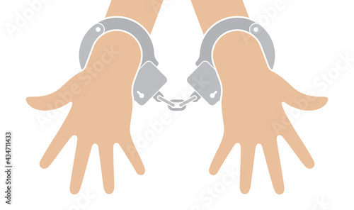 Vector hands in handcuffs. Isolated on white background.