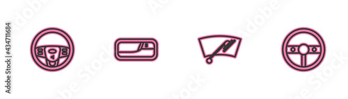 Set line Steering wheel, Windscreen wiper, Car door handle and icon. Vector
