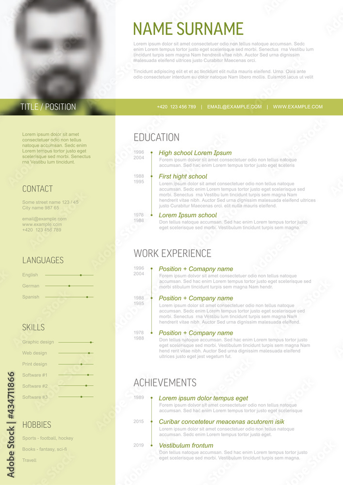 Minimalist resume cv template with green accent