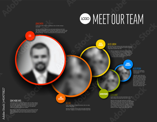 Our company team dark presentation template with circle profiles