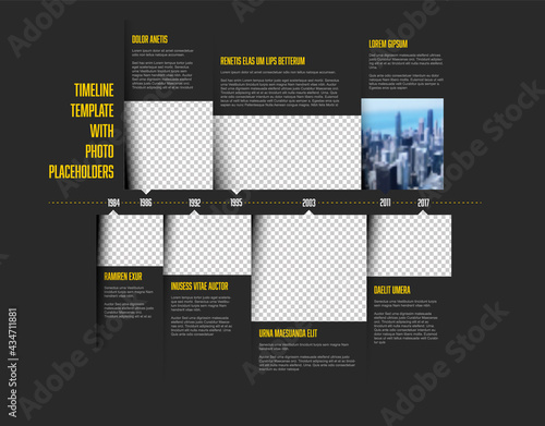 Simple dark infographic timeline template with photo placeholders