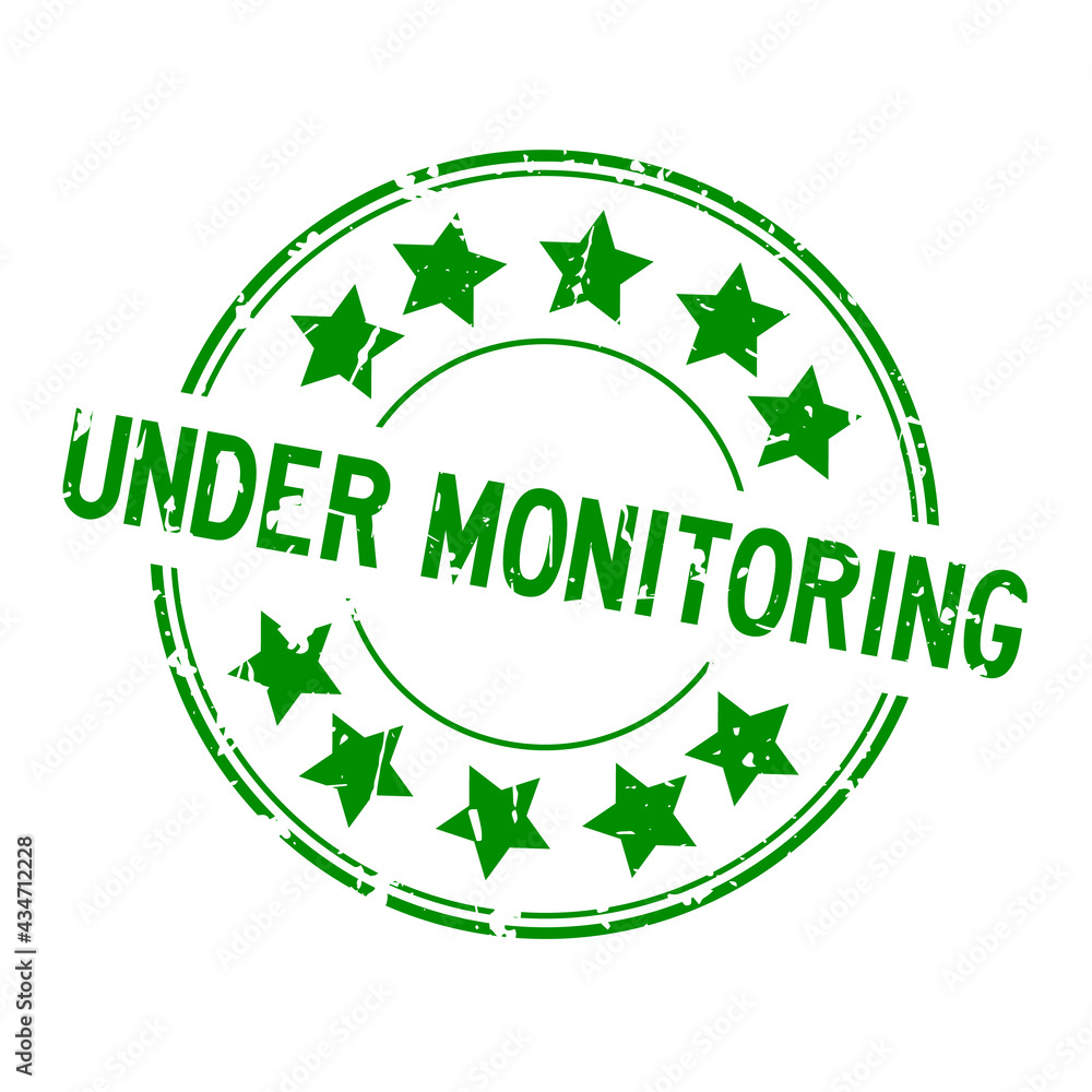 Grunge green under monitoring word with star icon rubber seal stamp on white background