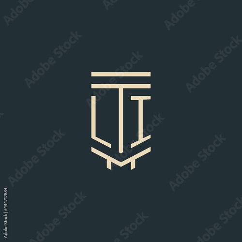 LI initial monogram with simple line art pillar logo designs