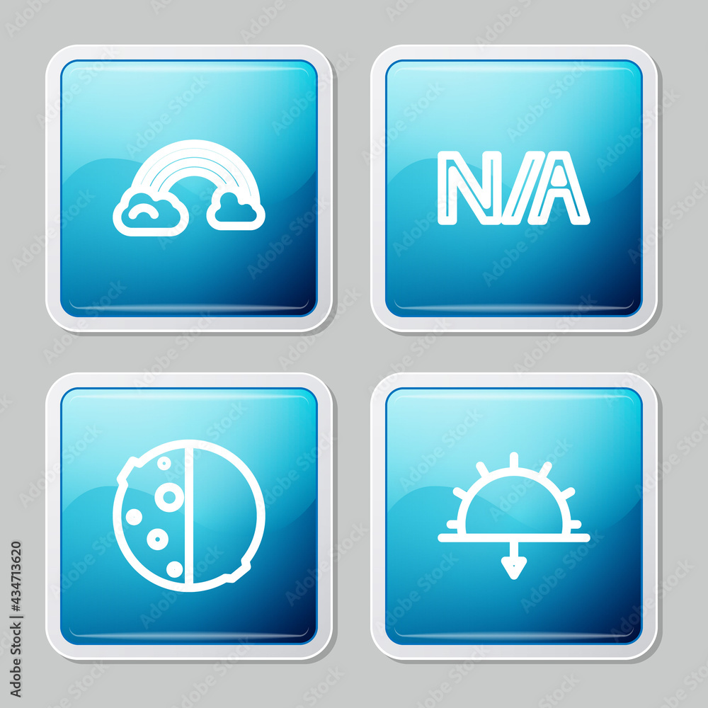 Set line Rainbow with clouds, Not applicable, Eclipse of the sun and Sunset icon. Vector