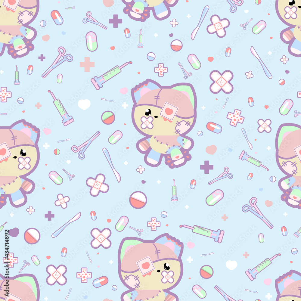 Pink suffering character seamless pattern in yami kawaii style isolated ...