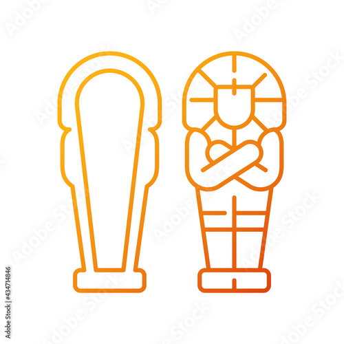 Egyptian sarcophagus gradient linear vector icon. Eternal dwelling for deceased. Coffin inscribed in hieroglyphs. Thin line color symbols. Modern style pictogram. Vector isolated outline drawing