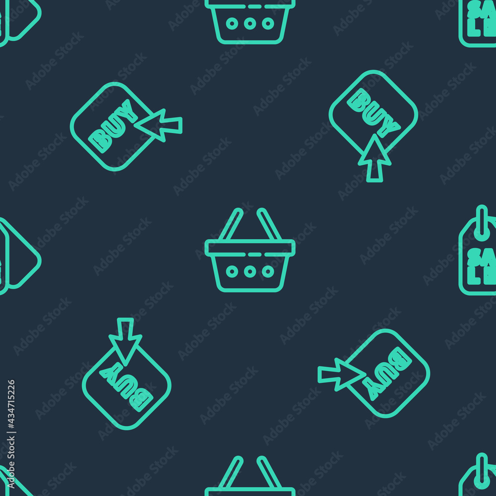 Set line Shopping basket, Buy button and Price tag with Sale on seamless pattern. Vector Set line Shopping basket, Buy button and Price tag with Sale on seamless pattern. Vector