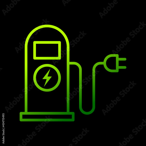 Eco electric fuel pump icon, Charging point station for hybrid cars sign, Isolated on black background, Vector illustration