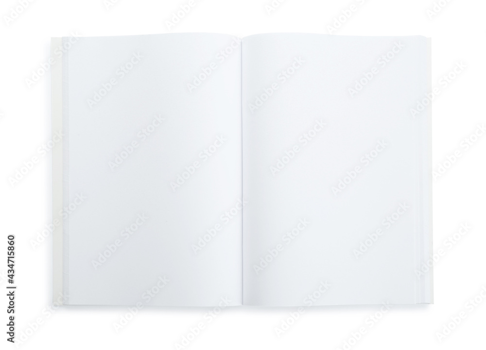 Open blank paper brochure isolated on white, top view. Mockup for design Open blank paper brochure isolated on white, top view. Mockup for design