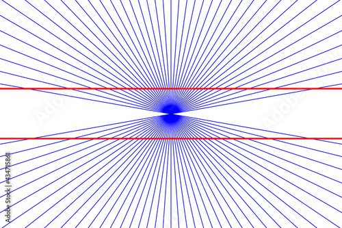 Hering illusion is one of the geometrical-optical illusions. When two straight and parallel lines are presented in front of radial background , the lines appear as if they were bowed outwards.