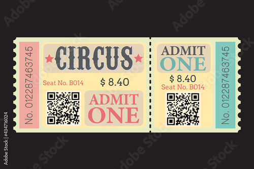Retro circus ticket template, isolated on white background. Set of Tickets to theater, concert or other event. Vector illustration in flat style. EPS 10.