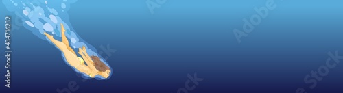 A beautiful girl dives. Place for text. Flat style. Vector.