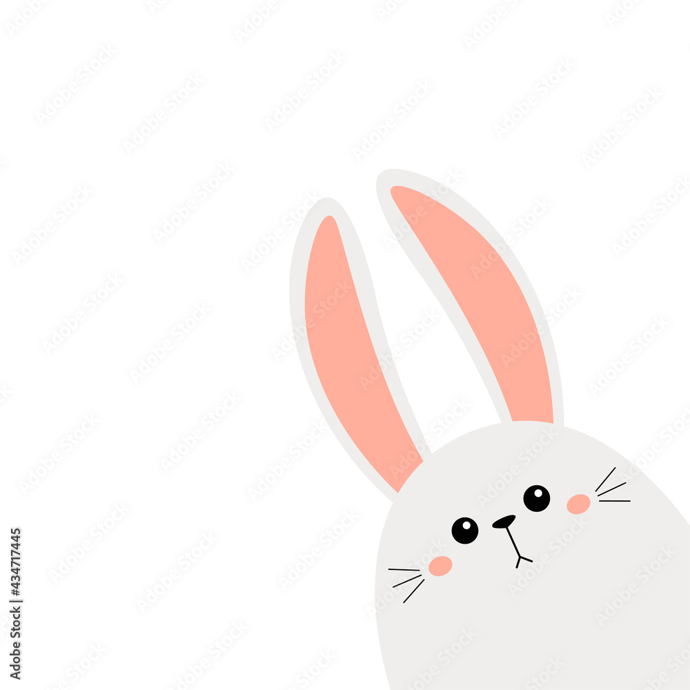 Bunny rabbit face head icon in the corner. Cute kawaii hare animal. Cartoon  funny baby character. Kids print for poster, t-shirt, sticker. Love.  Scandinavian style. Flat design. White background. Stock Vector |