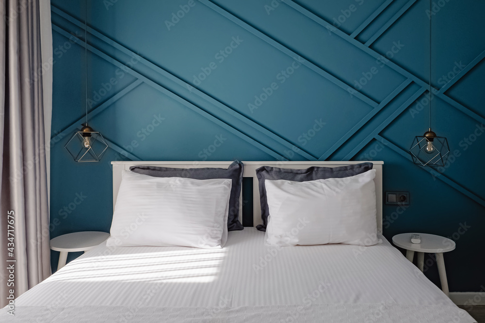 custom made wallpaper toronto digitalStylish bedroom in contemporary style with blue colored wall