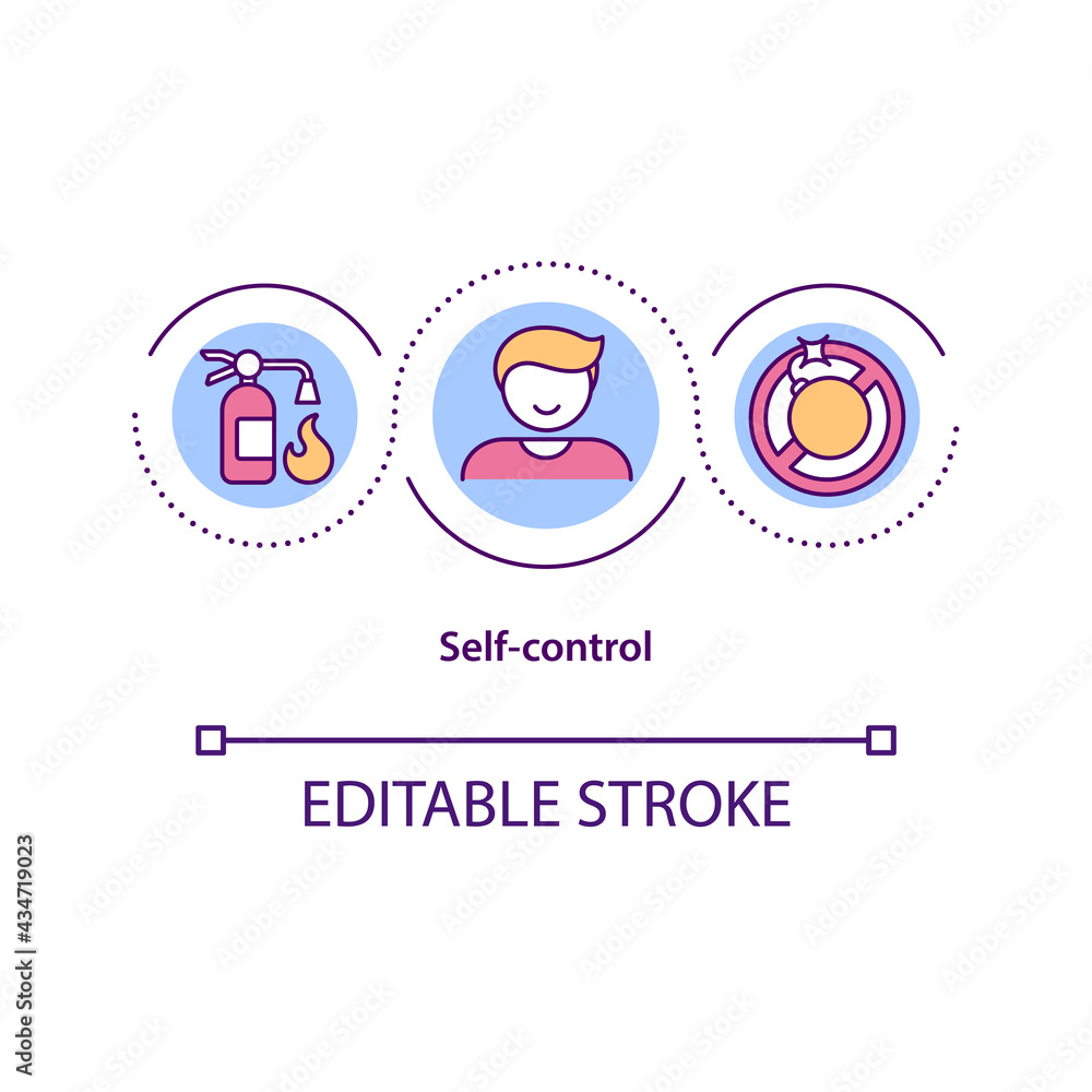 Self control concept icon. Personal management for work life balance. Mental health. Behavior regulation idea thin line illustration. Vector isolated outline RGB color drawing. Editable stroke Self control concept icon. Personal management for work life balance. Mental health. Behavior regulation idea thin line illustration. Vector isolated outline RGB color drawing. Editable stroke