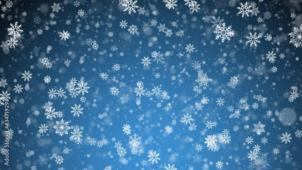 Beautiful Christmas background with falling snowflakes and bokeh particles on festive blue background. Seamless loop. Glitter effect. Beautiful Christmas background with falling snowflakes and bokeh particles on festive blue background. Seamless loop. Glitter effect.