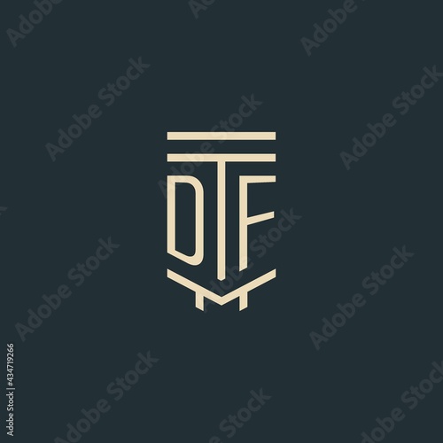 DF initial monogram with simple line art pillar logo designs