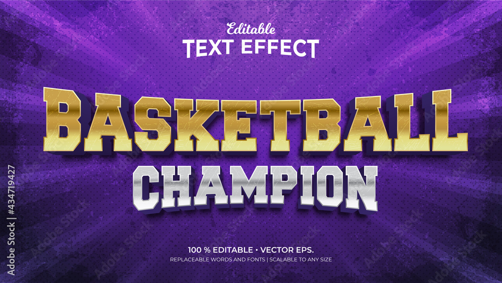 Basketball Champion Textured 3d Style Editable Text Effects Template