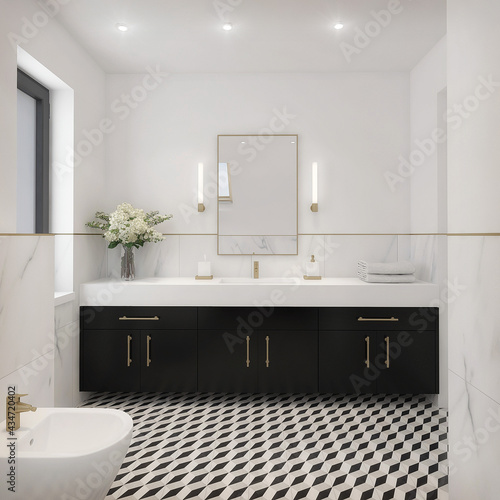 biało czarna modna łazienka w stylu klasycznym