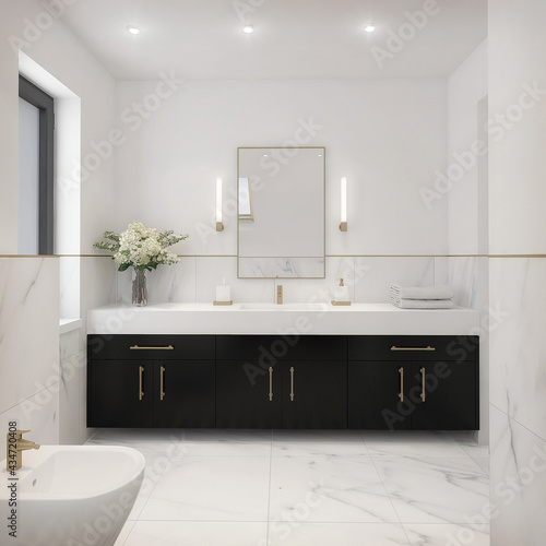 biało czarna modna łazienka w stylu klasycznym © KOLA  STUDIO