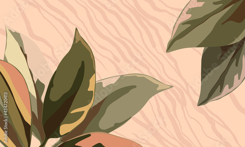 sjablonen voor poster, covers met abstracte natuurlijke en botanische patronen. Veelkleurige grote bladeren groen en roze.