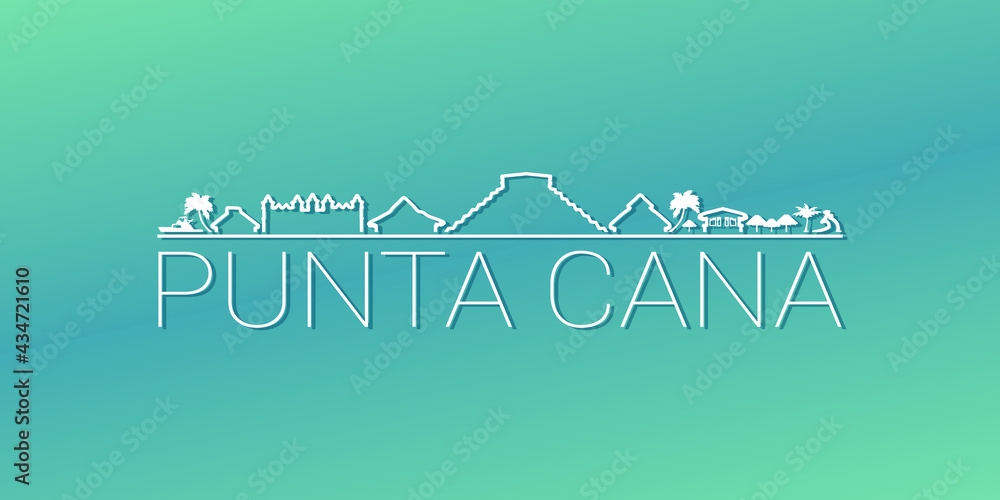 Punta Cana, Dominican Republic Skyline Linear Design. Flat City Illustration Minimal Clip Art. Background Gradient Travel Vector Icon. - obrazy, fototapety, plakaty 