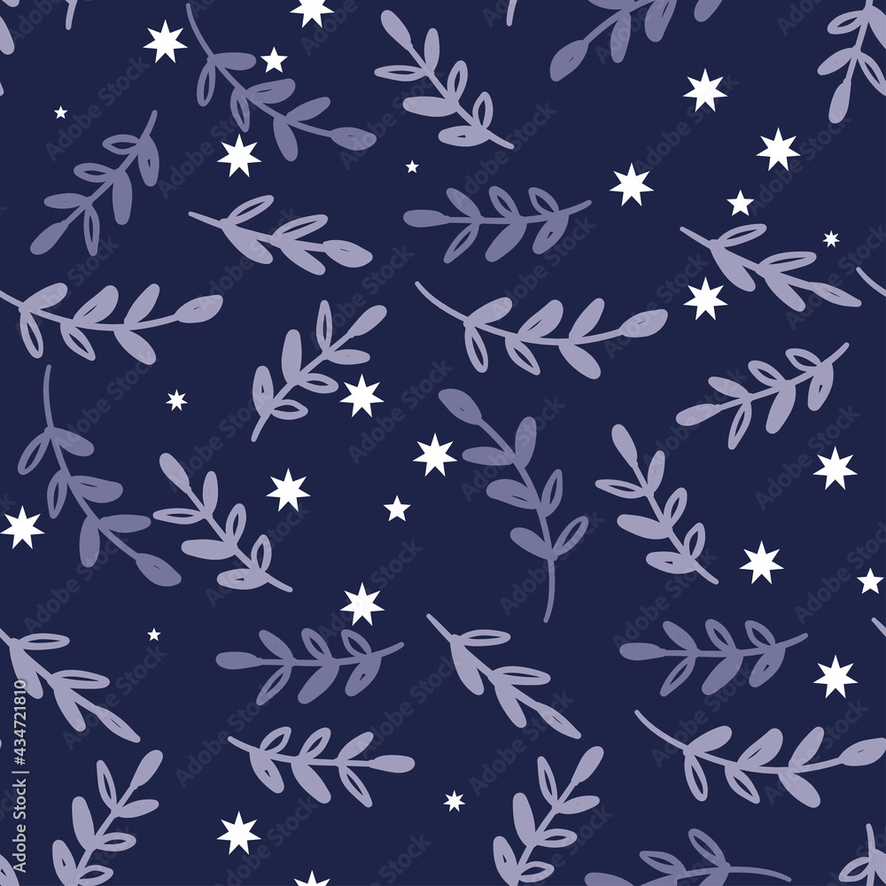 Australian symbol Southern Cross constellation and abstract eucalyptus leaves seamless pattern for keepsake or souvenir print.