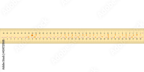 A ruler with codes for entering special characters (alt + numeric keypad). For layout and design. 40 centimeters.