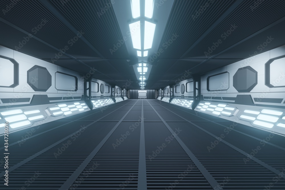 3d rendering illustration of high technology modern space pathway. space shuttle pathway hallway