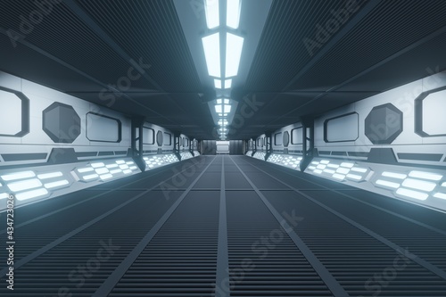 3d rendering illustration of high technology modern space pathway. space shuttle pathway hallway
