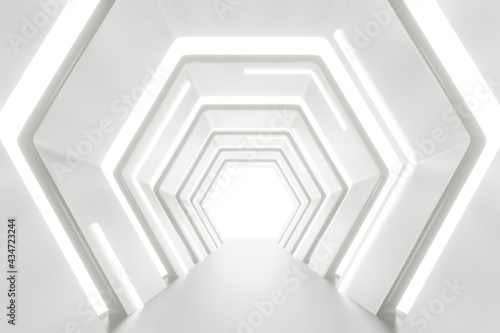 3d rendering illustration of minimal design modern pathway. product placement pathway hallway