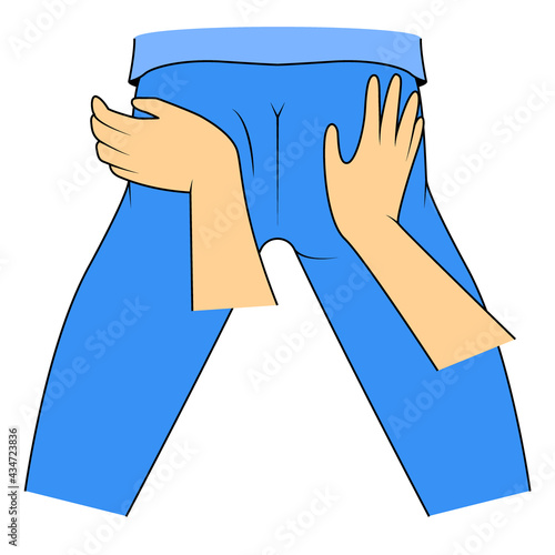 Massage. Yumeiho therapy. Instructions for performing massage techniques, kneading the gluteal muscles with the palm of your hand. Simple vector illustration for physical therapy guidelines, websites.