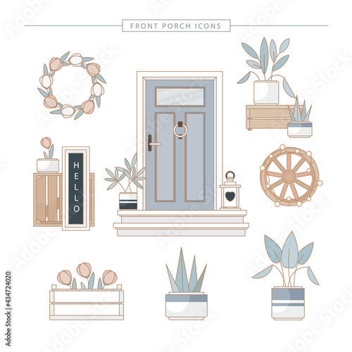  Front Porch Decor. Icons set