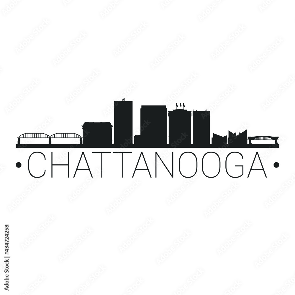 Chattanooga, TN, USA City Skyline. Silhouette Illustration Clip Art. Travel Design Vector Landmark Famous Monuments.